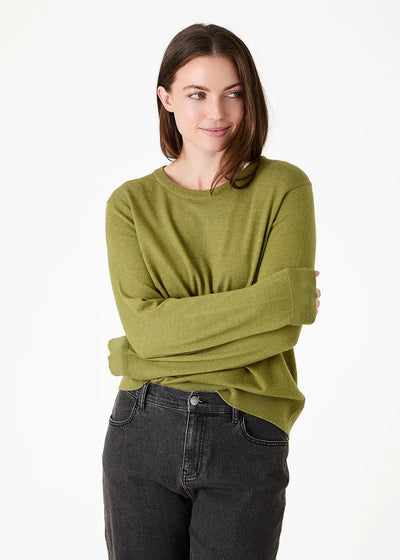 Fitted Crew Neck Long Sleeve Jumper Moss Green