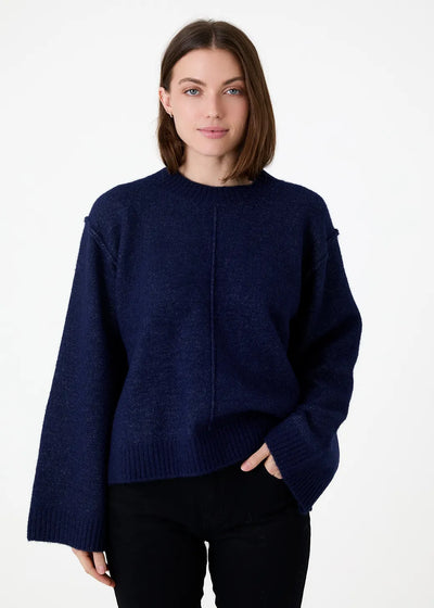 Crew Neck Seam Detail Jumper Navy