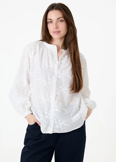 Floral Applique Button Through Blouse White