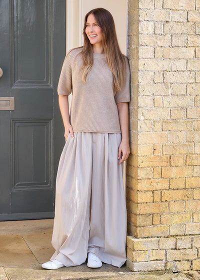 Cotton Mix Rib Short Sleeve Raglan Jumper Stone