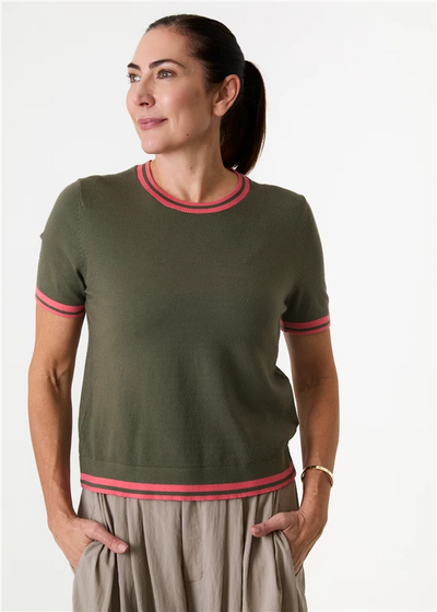 Cashmere Like Crew Neck Tipped Detail Jumper Khaki