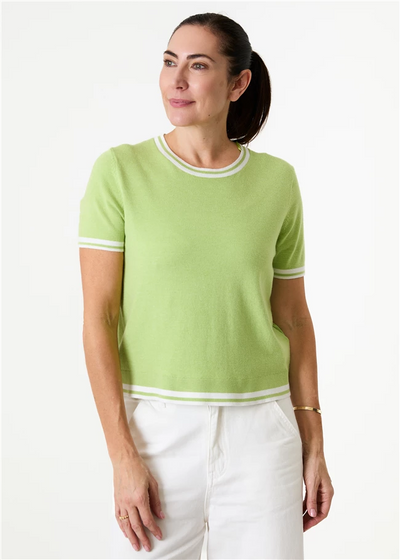 Cashmere Like Crew Neck Tipped Detail Jumper Soft Lime