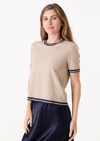 Cashmere Like Crew Neck Tipped Detail Jumper Stone