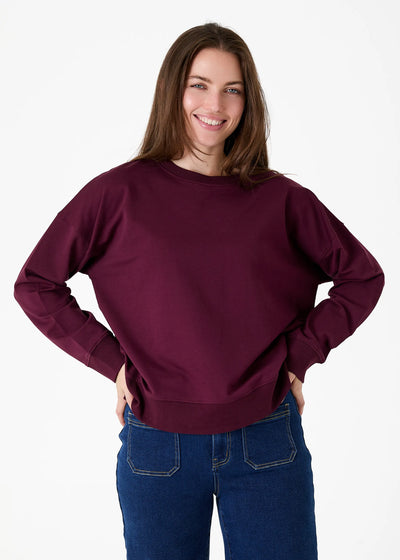 Crew Neck Drop Shoulder Sweatshirt Merlot
