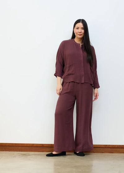 Ripple Grandad Collar Batwing Shirt Merlot