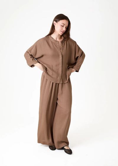 Ripple Grandad Collar Batwing Shirt Mink