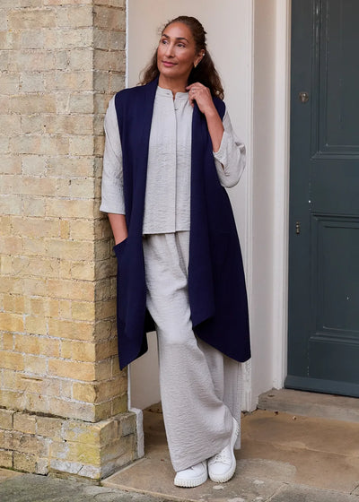 Ripple Grandad Collar Batwing Shirt Stone