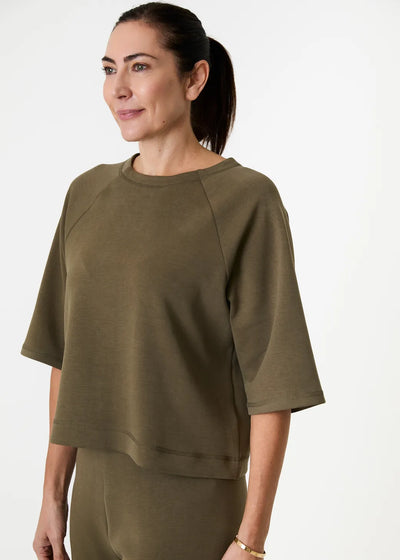 Luxe Jersey Boxy Short Sleeve Sweatshirt Khaki