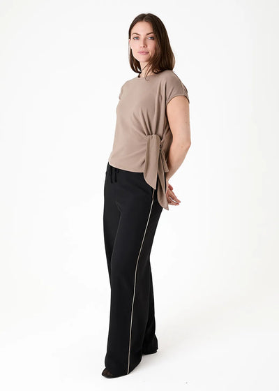 Channel Front Wide Leg Piping Trouser Black