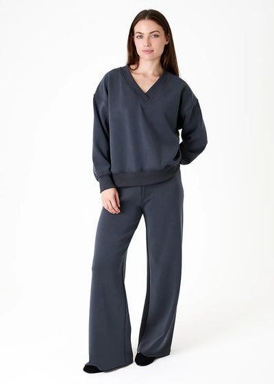 Luxe Jersey v Neck Sweatshirt Slate Grey