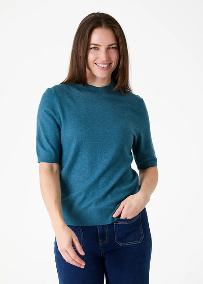 Cashmere Like Short Sleeve Turtle Neck Jumper Marine Blue