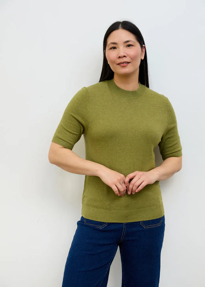 Cashmere Like Short Sleeve Turtle Neck Jumper Moss Green