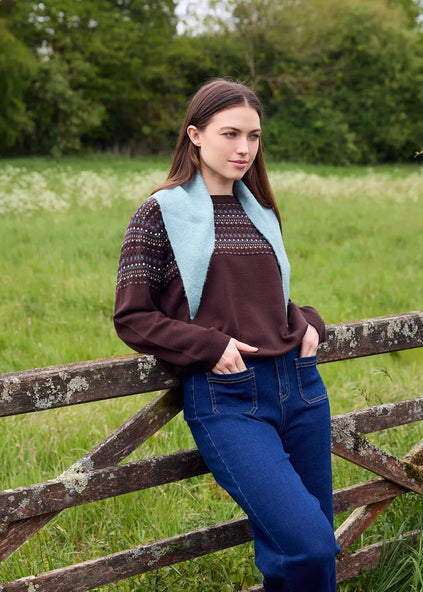 Cashmere Like Fairisle Crew Neck Jumper Chocolate