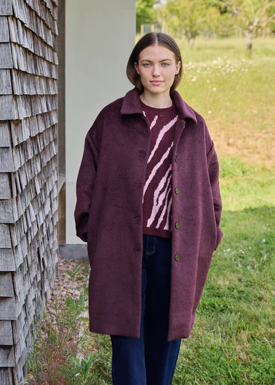 Alpaca Blend Drop Shoulder Collar Coat Merlot