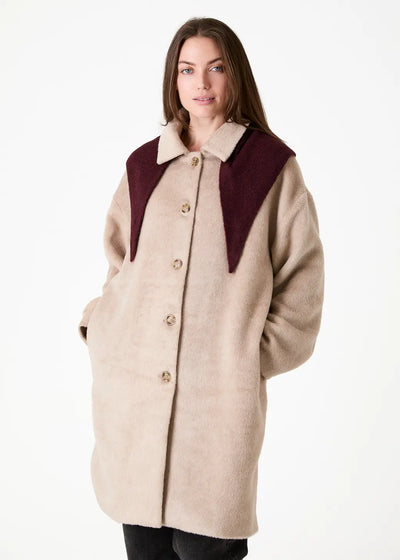 Alpaca Blend Drop Shoulder Collar Coat Mink