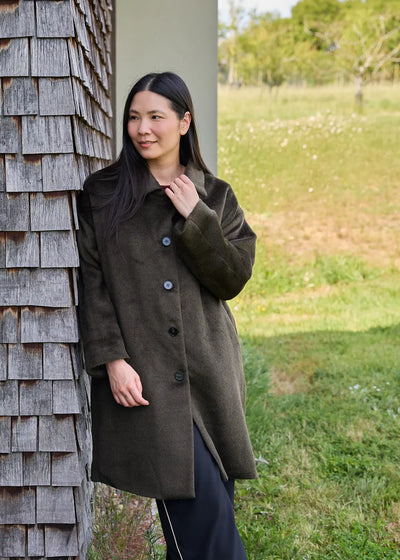 Alpaca Blend Drop Shoulder Collar Coat Olive