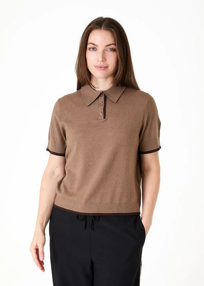 Cashmere Like Short Sleeve Knitted Polo Shirt Mink