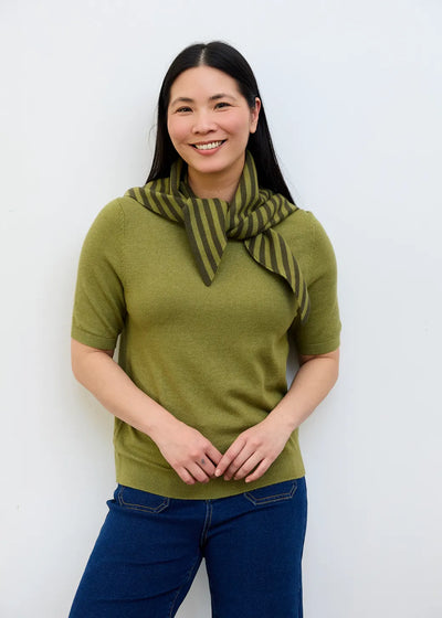 Cashmere Like Stripe Triangle Scarf Forest