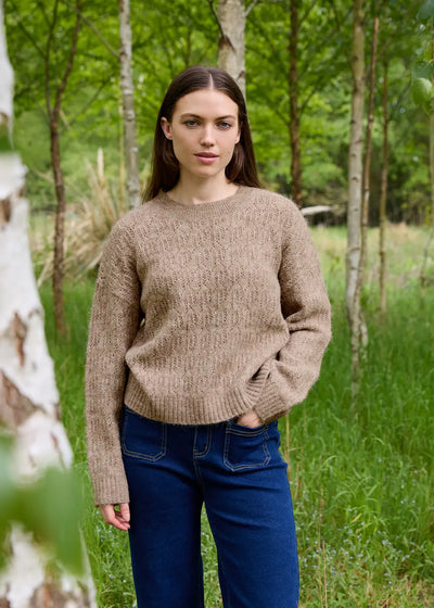 Cloud Yarn Pointelle Crew Neck Jumper Mink