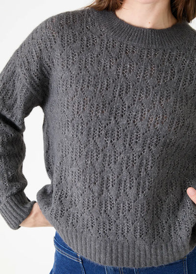 Cloud Yarn Pointelle Crew Neck Jumper Pebble Grey