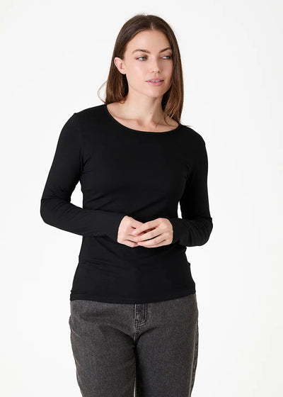 Jersey Long Sleeve Scoop Neck T-Shirt Black