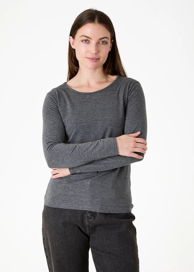 Jersey Long Sleeve Scoop Neck T-Shirt Charcoal