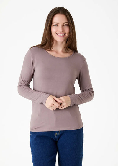 Jersey Long Sleeve Scoop Neck T-Shirt Mink