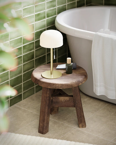 Brass Rechargeable Lamp Ribbed Shade
