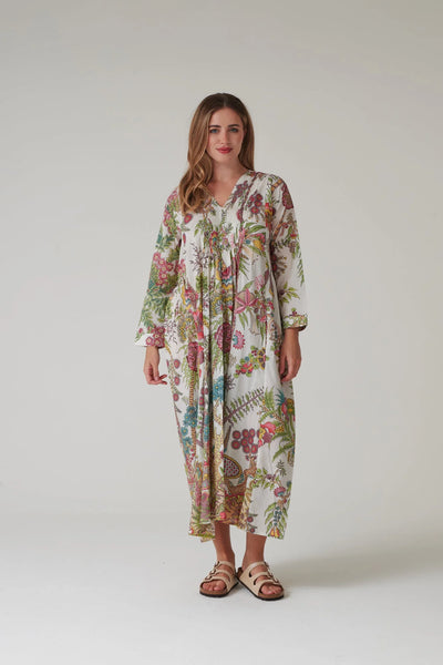 Boho Garden Ecru Pinch Pleat Dress