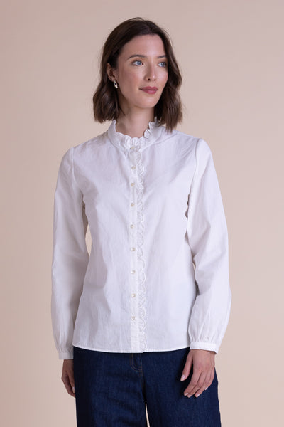 Cotton Scalloped Edge Shirt White