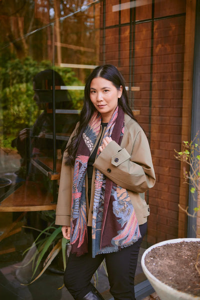 Crane Plum Wool Scarf