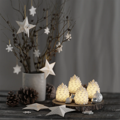 Set of 4 Pine Cones Real Wax Light-Up Decorations with Soft Internal Glow