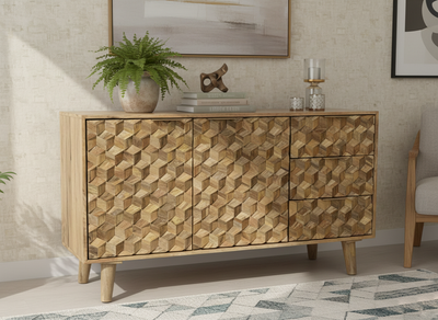 2 Door 3 Drawer Sideboard Mango Wood. L40 x W137 x H77 cm