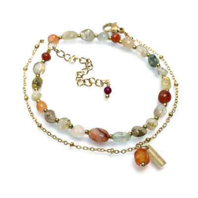 Handcrafted Gemstone Bracelet with 18K Gold Plating, Orange