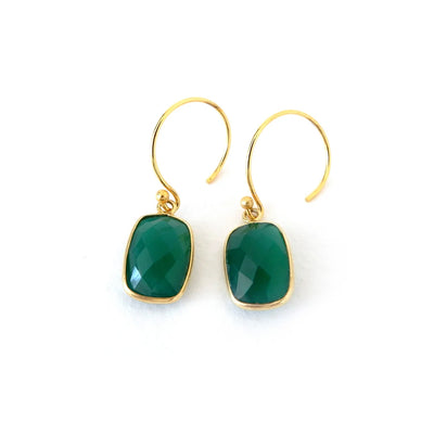 Handcrafted Gemstone & Crystal Earrings – 18K Gold-Plated Green Onyx