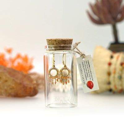 Handcrafted Gemstone & Crystal Earrings – 18K Gold-Plated 925 Silver Hooks Orange, Carnelian & Sunstone