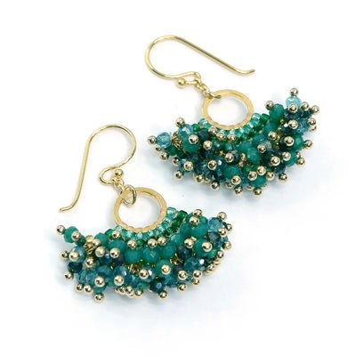 Handcrafted Gemstone & Crystal Earrings – 18K Gold-Plated Green