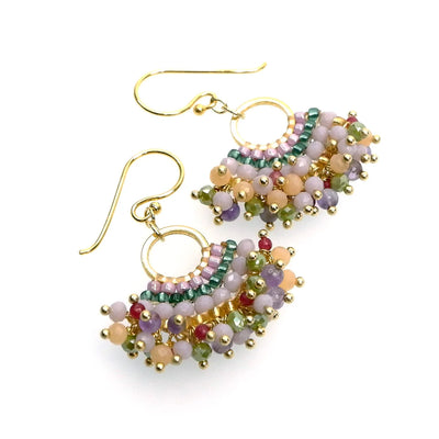Handcrafted Gemstone & Crystal Earrings – 18K Gold-Purple