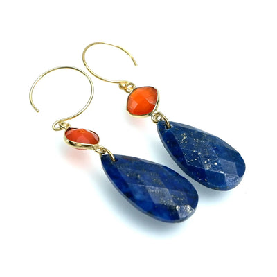 Handcrafted Gemstone & Crystal Earrings – 18K Gold-Plated 925 Silver Hooks, Dark Blue