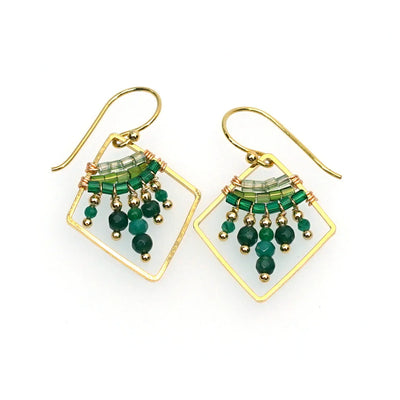 Handcrafted Gemstone & Crystal Earrings – 18K Gold-Plated Green Onyx, Jade, Crystals