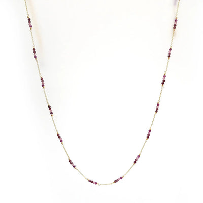 Handcrafted Gemstone Necklace with 18K Gold Plating Dark Pink Necklace - Garnet, Pink Tourmaline, Ruby