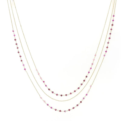 Handcrafted Gemstone Necklace with 18K Gold Plating, Dark Pink