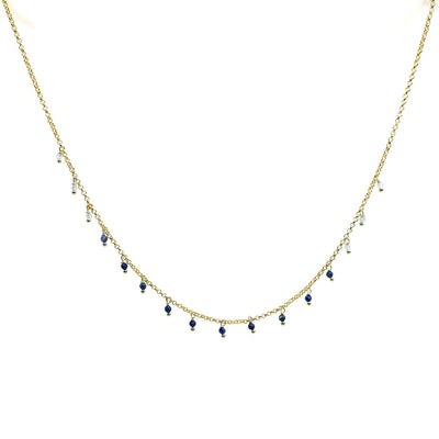 Handcrafted Gemstone Necklace with 18K Gold Plating Dark Blue Necklace - Lapis, Cat's eyes
