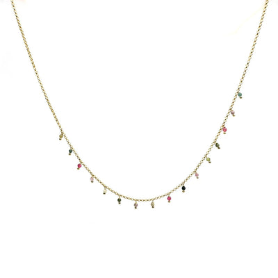 Handcrafted Gemstone Necklace with 18K Gold Plating Grey Necklace - Tourmaline