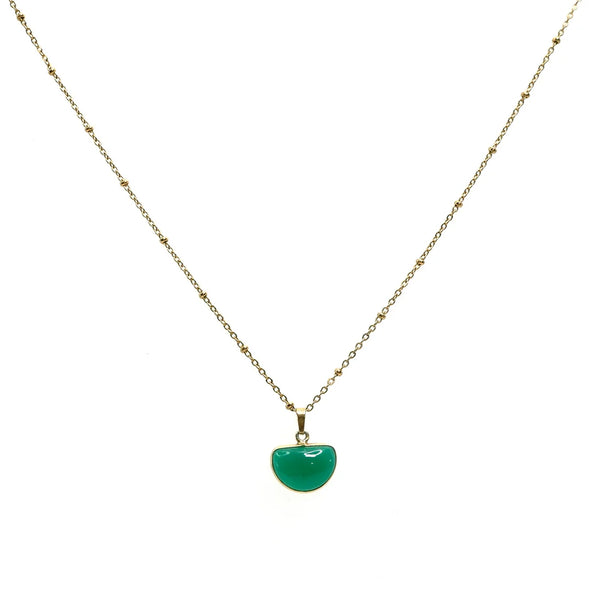 Handcrafted Gemstone Necklace with 18K Gold Plating, Green