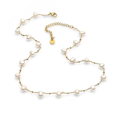 Handcrafted Gemstone Necklace with 18K Gold Plating White : Pearls