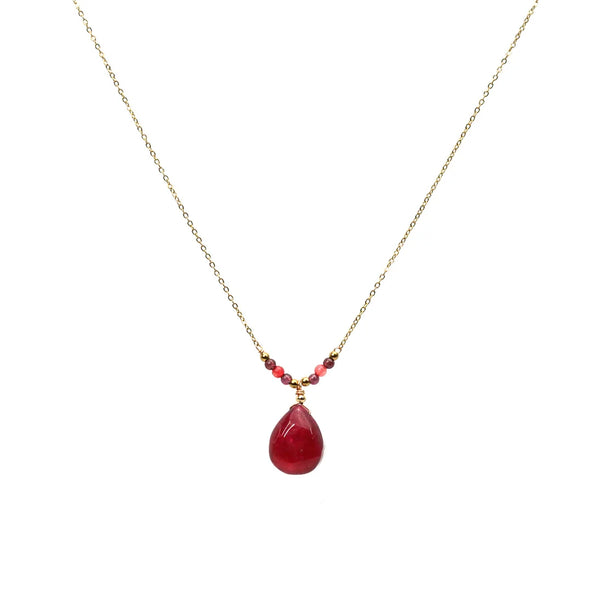Handcrafted Gemstone Necklace with 18K Gold Plating Dyed Ruby, Garnet