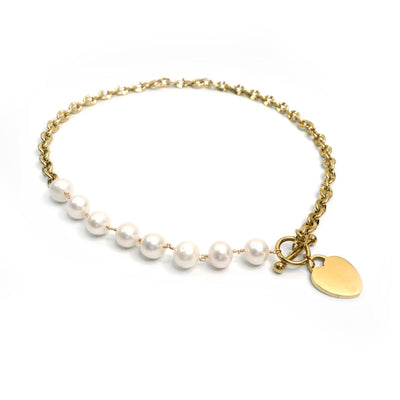 18K Gold Plated Stainless Steel Necklace Pearl detail