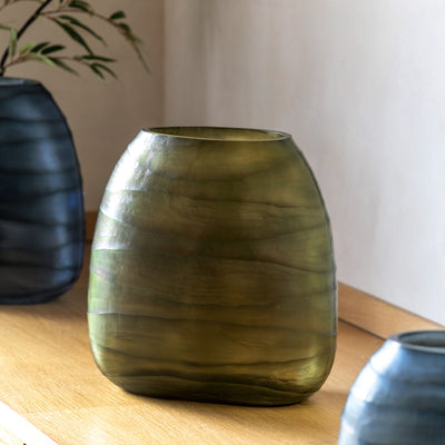 Sinfin Handblown Carved Olive Vase Large