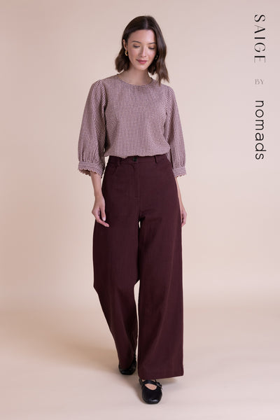 Cotton Drill Wide Leg Jean Burgundy